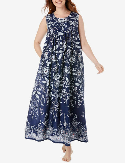 Only Necessities Plus Size Evening Blue Sleeveless Bib Long Lounger Size L-18/20
