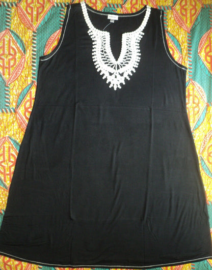 Avenue Plus Size Black Embroidered Split V-Neck Tank Dress Size 22/24