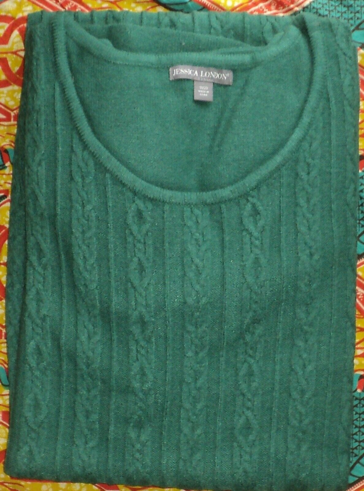 Jessica London Plus Size Dark Emerald Bell-Sleeve Cable Sweater Dress Sz 26/28