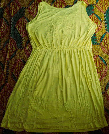 Jessica London Plus Size Bright Lemon Sleeveless Ruched Short Tank Dress Size 24