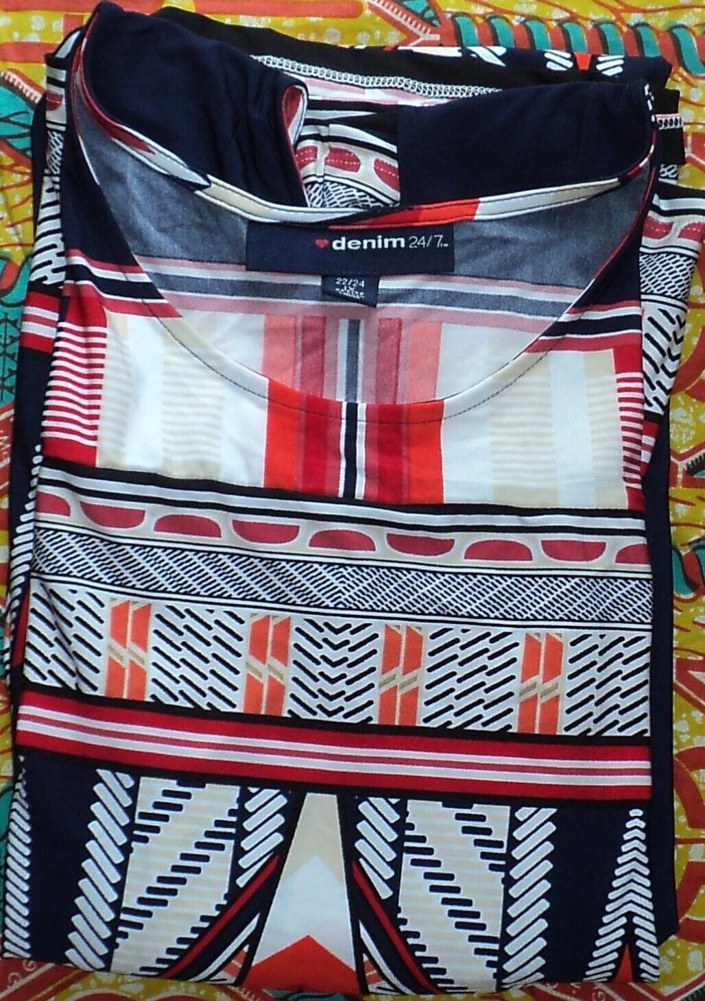 Denim 24/7  Petite  Plus Size Navy Graphic  Ultra Smooth Print Maxi Dress Sz 4X