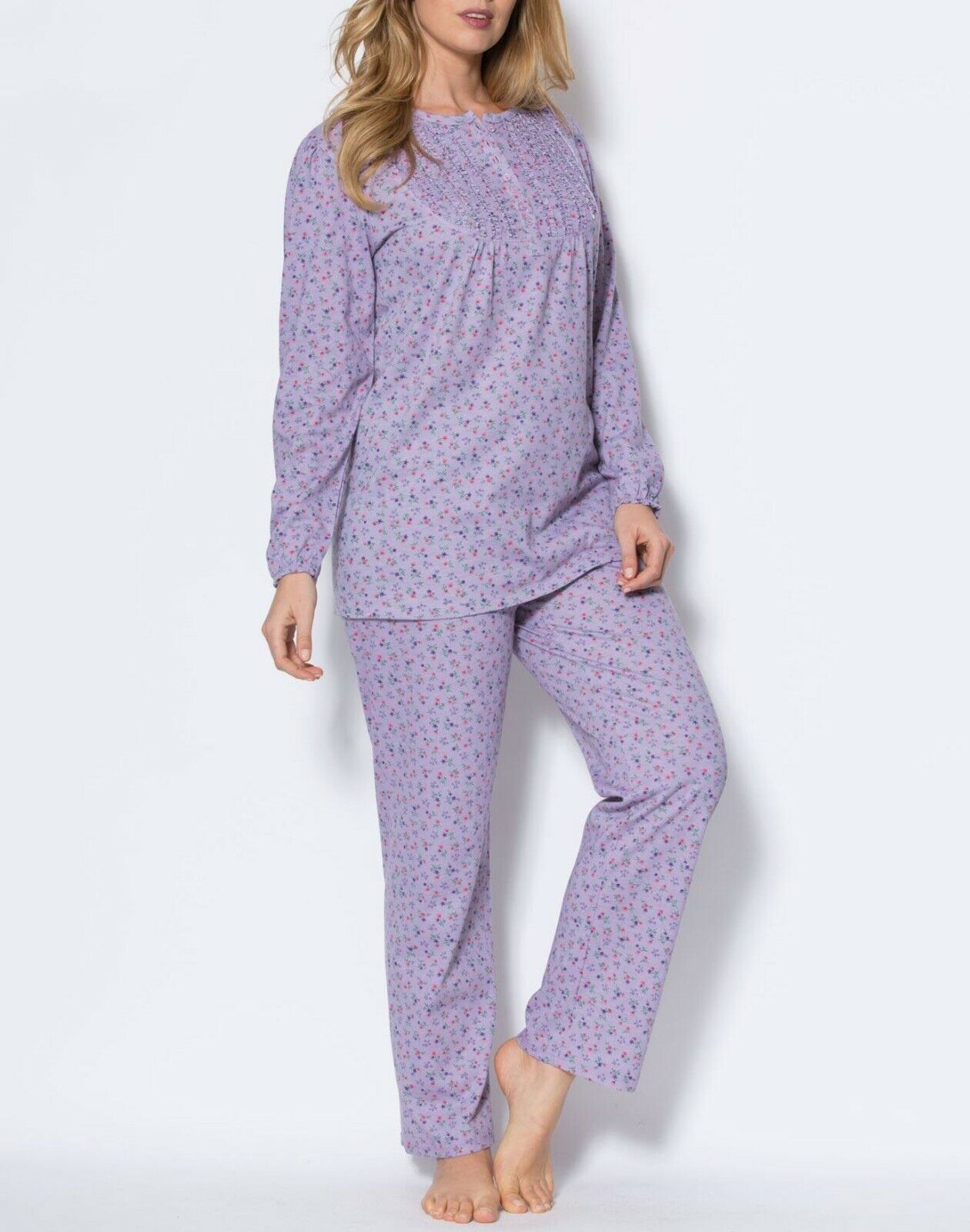 Only Necessities Plus Size Lavender Floral Long Sleeve Ruffled Pajamas Set Sz 2X