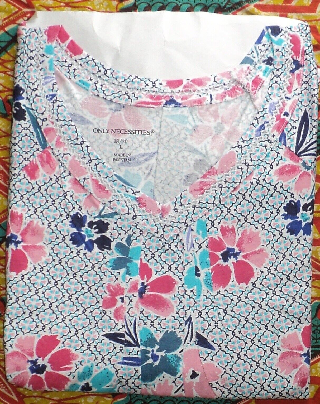 Only Necessities Plus Size Multi Floral Crochet Trim Nightgown Size L(18/20)