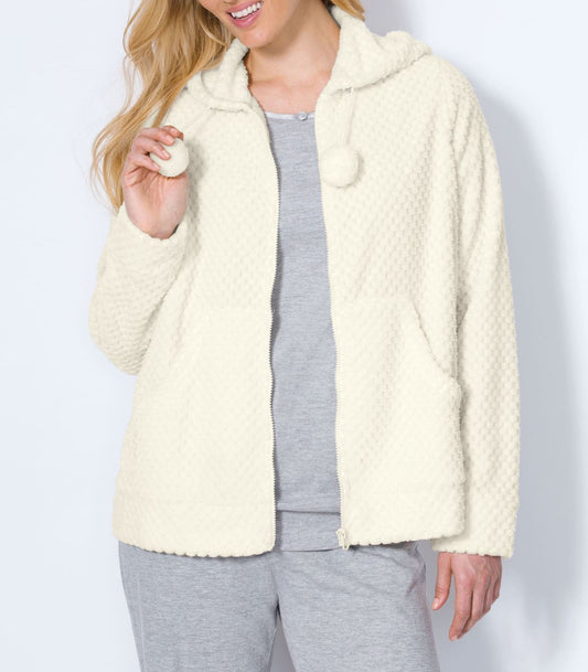Dreams & Co. Plus Size Ivory Long Sleeves Plush Hooded Bed Jacket Size 1X(22/24)
