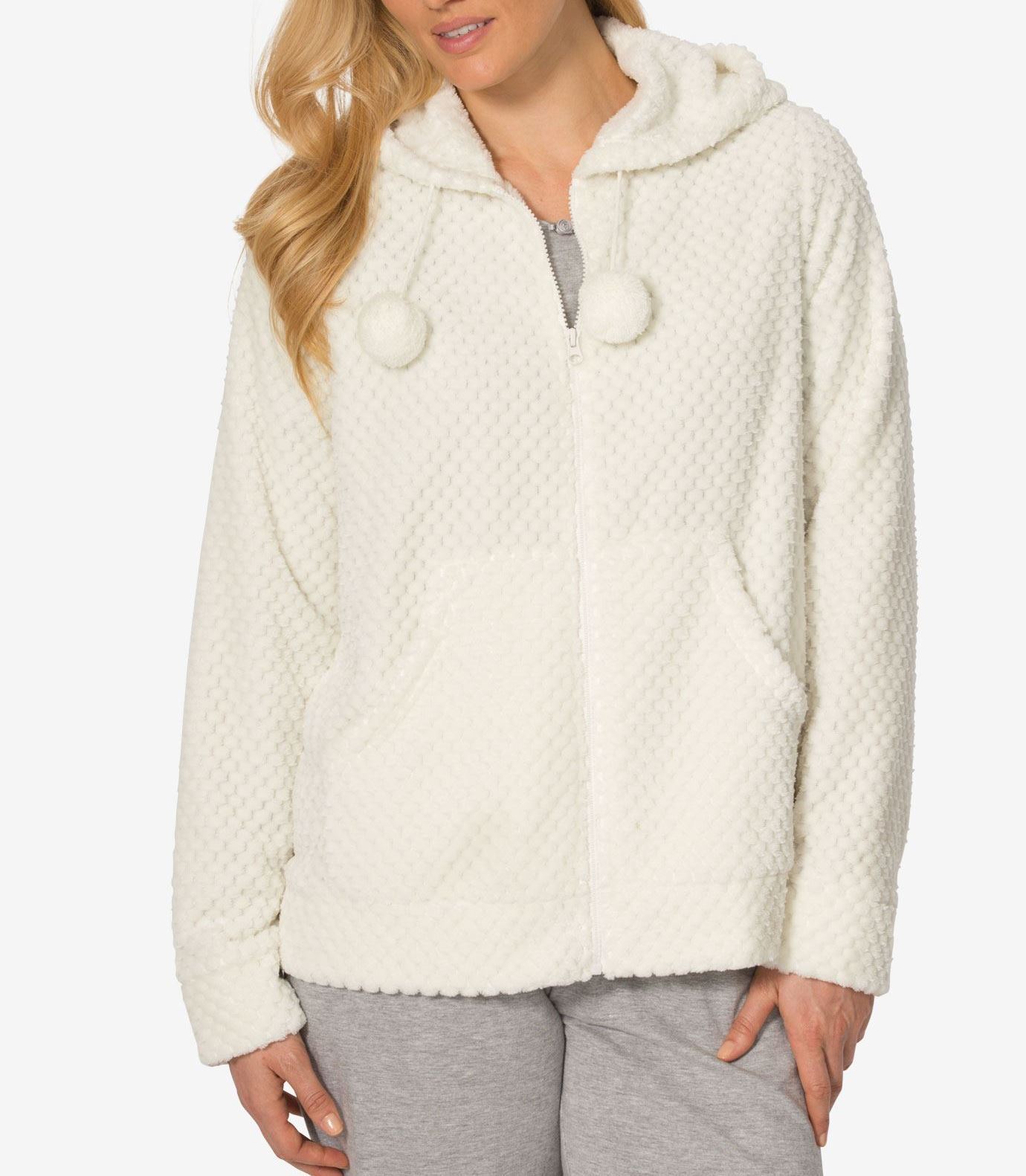 Dreams & Co. Plus Size Ivory Long Sleeves Plush Hooded Bed Jacket Size 1X(22/24)