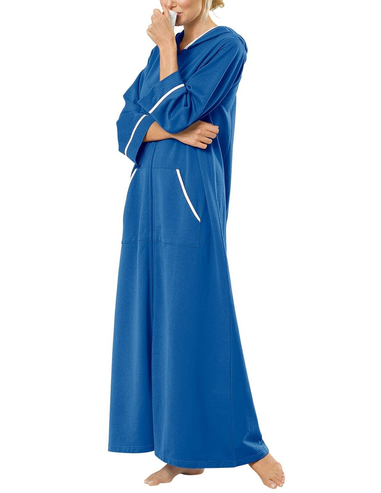 Dreams & Co. Plus Size Cobalt Blue 3/4 Sleeves Long Hooded Robe Size 1X(22/24)