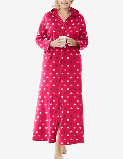 Dreams & Co. Plus Size Petite Radiant Pink Hearts Long Fleece Hoodie Robe Sz 6X