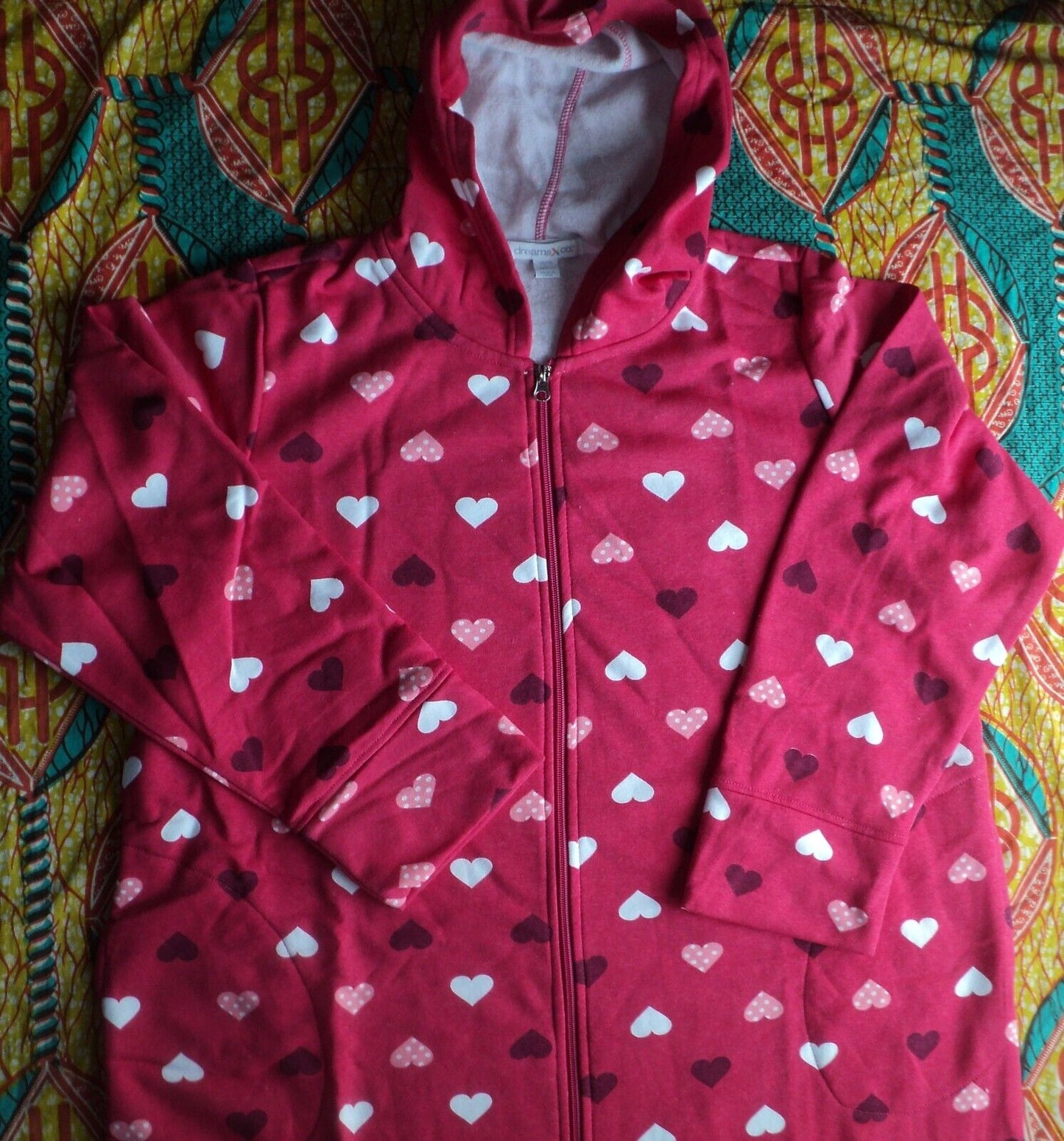 Dreams & Co. Plus Size Petite Radiant Pink Hearts Long Fleece Hoodie Robe Sz 6X