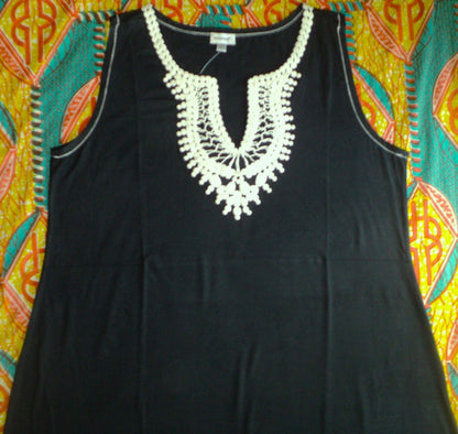 Avenue Plus Size Black Embroidered Split V-Neck Tank Dress Size 30/32