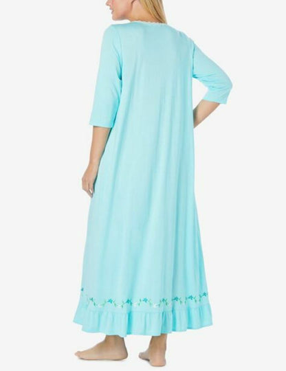 Only Necessities Plus Size Sky Blue 3/4 Sleeves Smocked Nightgown Size 1X-22/24