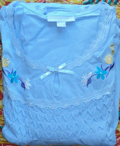 Only Necessities Plus Size Sky Blue 3/4 Sleeves Smocked Nightgown Size 1X-22/24