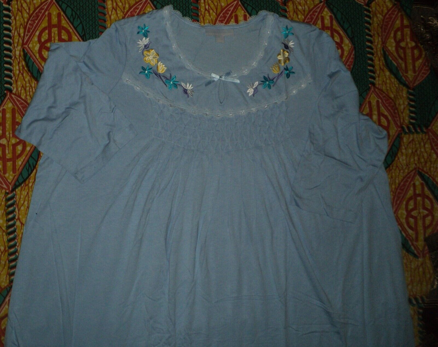 Only Necessities Plus Size Sky Blue 3/4 Sleeves Smocked Nightgown Size 1X-22/24