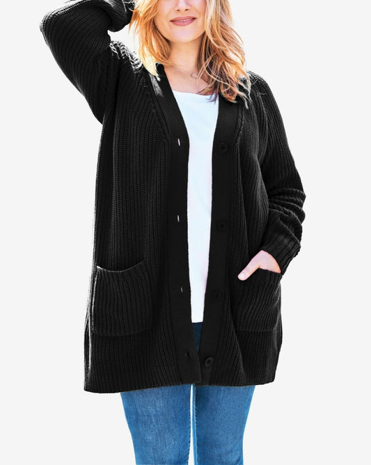 Woman Within Plus Size Black Long Sleeves Shaker Knit Cardigan Size 4X(34/36)
