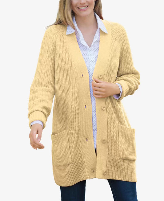 Woman Within Plus Size Banana  Long Sleeves Shaker Knit Cardigan Size 5X(38/40)