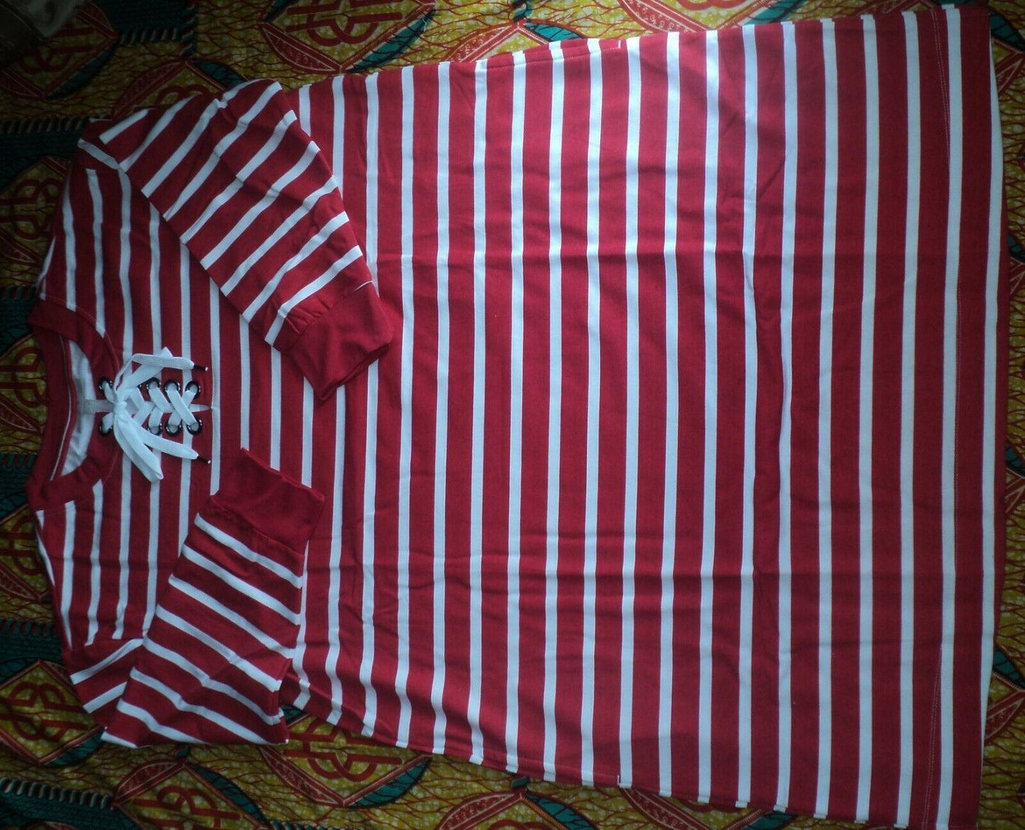 Woman Within Plus Size Vivid Red White Stripe Lace-Up Front Fleece Dress Size 2X