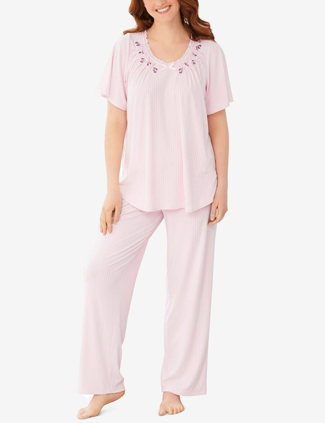 Only Necessities Plus Size Pink Rib Knit Pajama Set Size L(18/20)