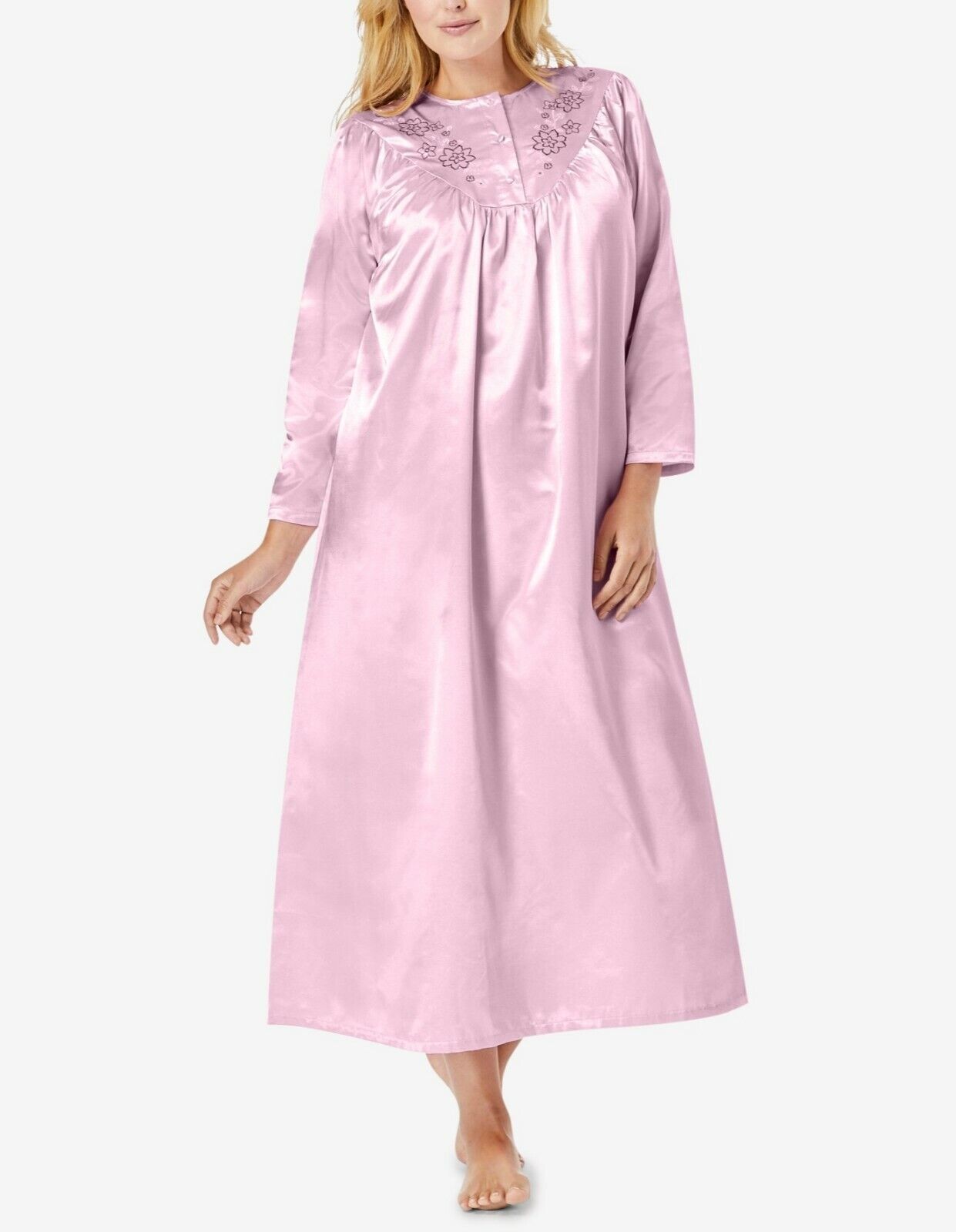 Only Necessities Plus Size Pink Brushed Back Satin Nightgown Size L(18/20)