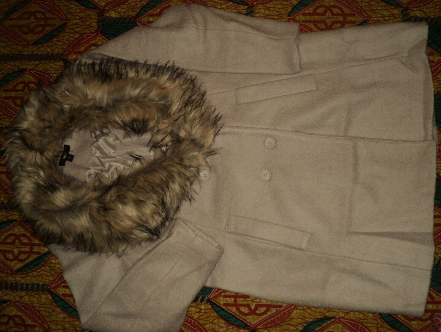 Ellos Plus Size Stone Long sleeve Boucle Coat W/ Removable Faux Fur Collar 24