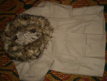 Ellos Plus Size Stone Long sleeve Boucle Coat W/ Removable Faux Fur Collar 24