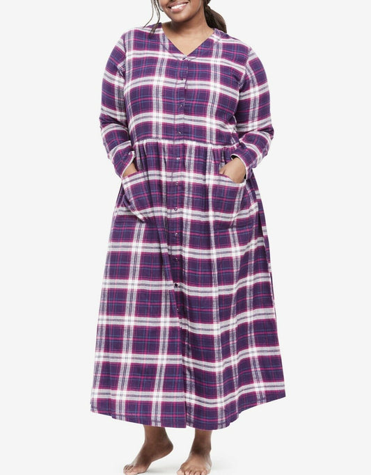 Only Necessities Plus Size Rich Violet Plaid Flannel Snap-Front Lounger Size 3X