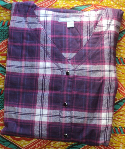 Only Necessities Plus Size Rich Violet Plaid Flannel Snap-Front Lounger Size 3X