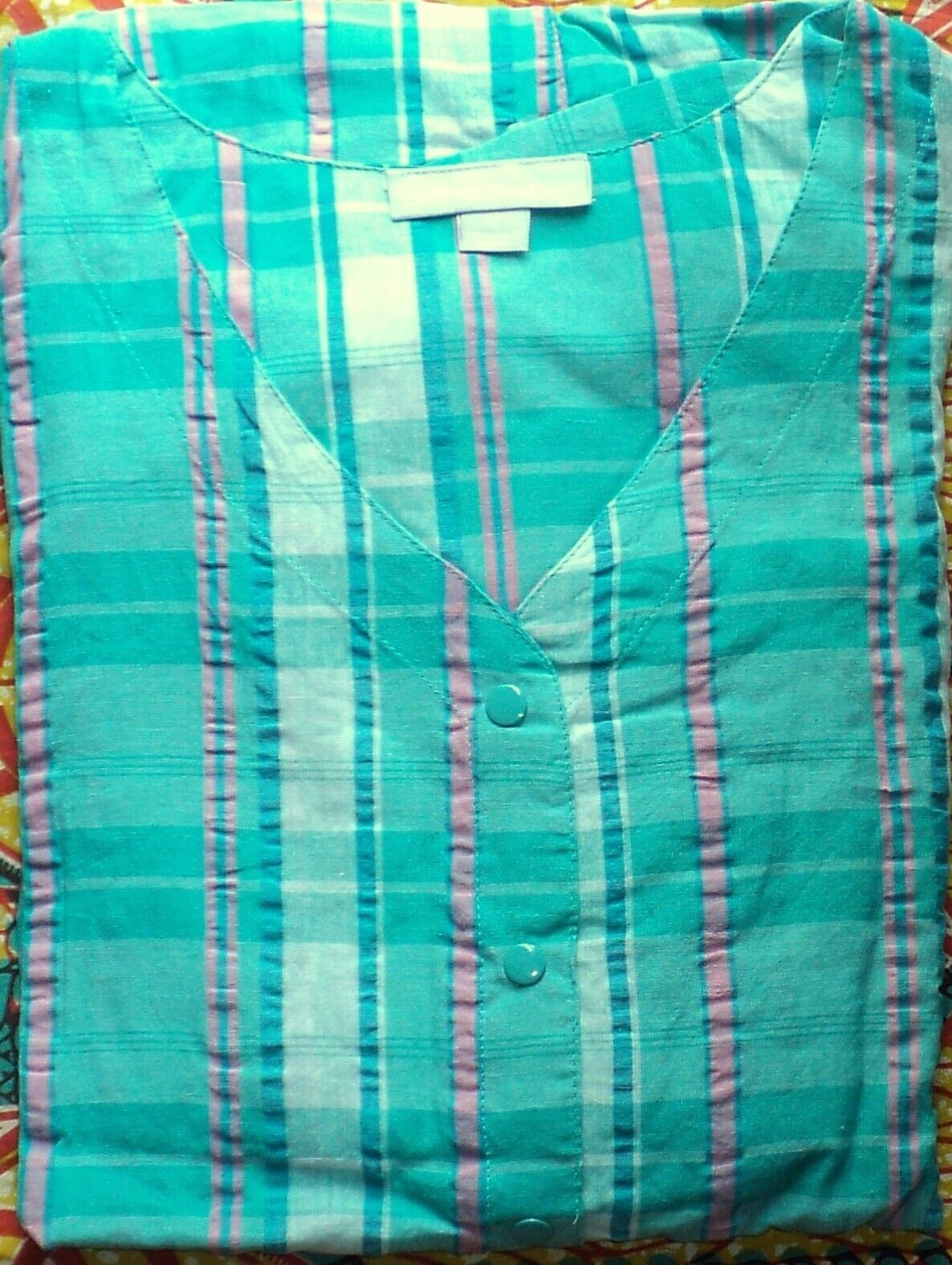 Only Necessities Plus Size Aquamarine Long Seersucker Snap-front Lounger Sz 4X