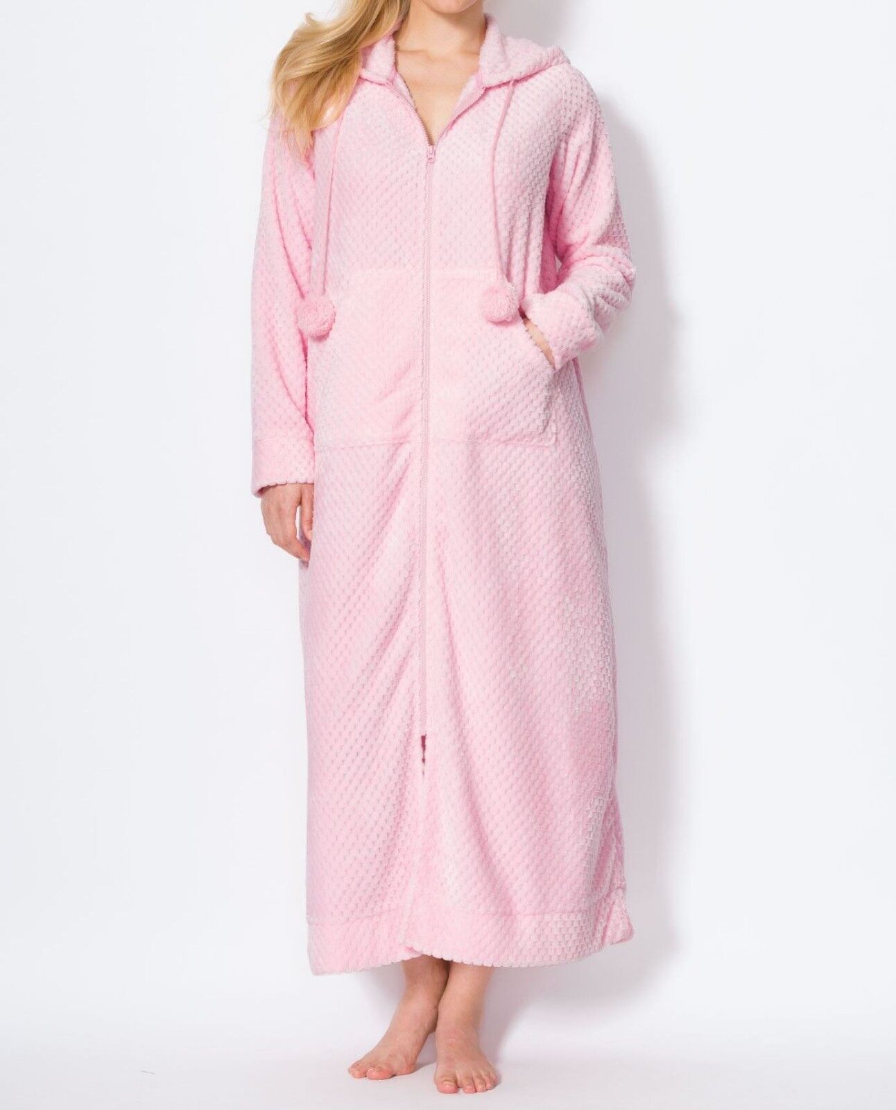 Dreams & Co. Plus Size Pink Plush Hooded Long Robe Size 3X(30/32)