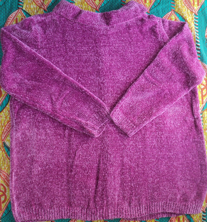 Woman Within Plus Size Raspberry Chenille Zip Cable Cardigan Size 6X(42/44)