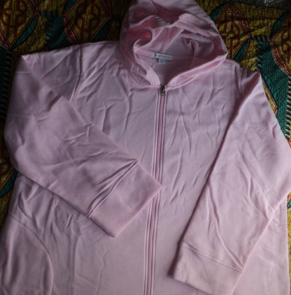 Dreams & Co. Plus Size Pink Long Fleece Hoodie Robe Size 5X(38/40)