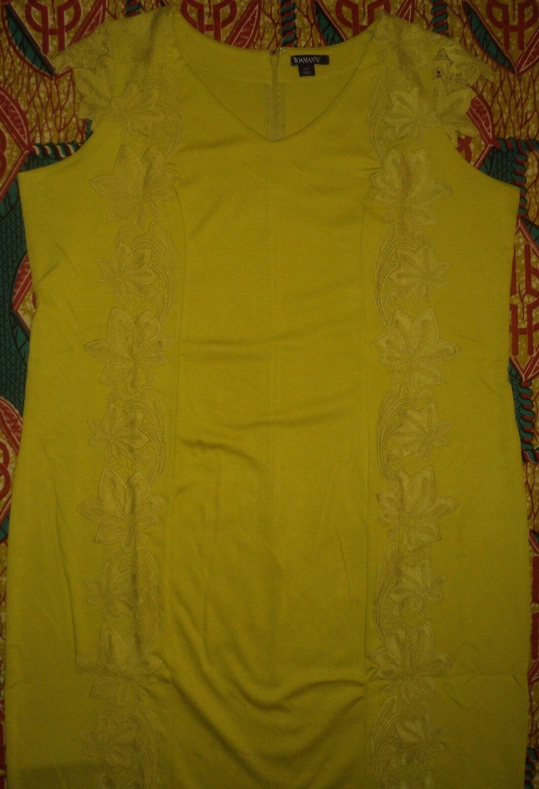 Roaman's Plus Size Bright Pistachio V-neckline Lace Trim Dress Size 34W