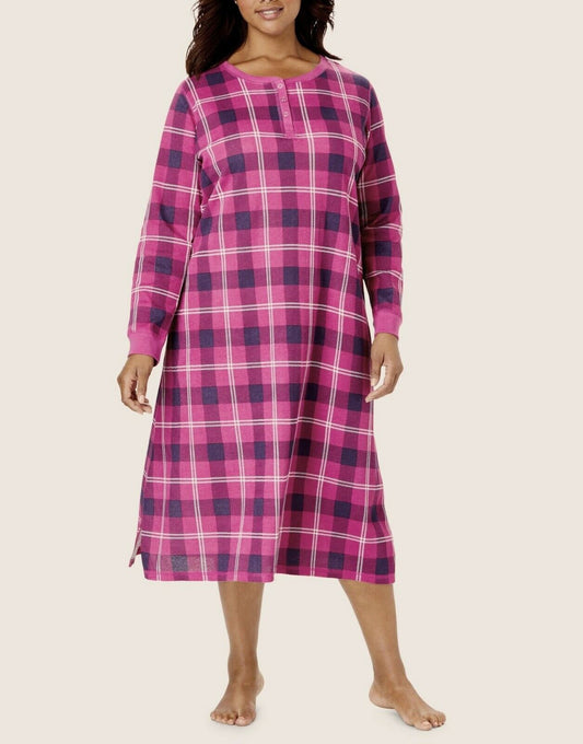 Dreams & Co. Plus Size Raspberry Violet Thermal Henley Sleepshirt Size 2X(26/28)