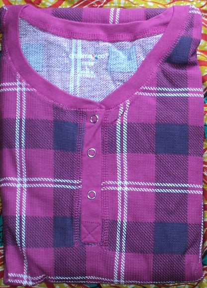 Dreams & Co. Plus Size Raspberry Violet Thermal Henley Sleepshirt Size 2X(26/28)