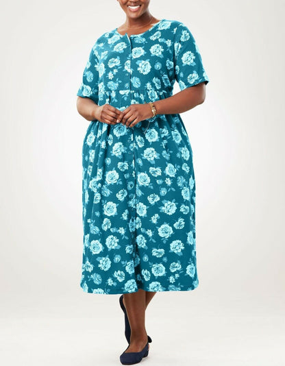 Woman Within Petite Plus Size Classic Red Button Front Empire Waist Dress Sz L