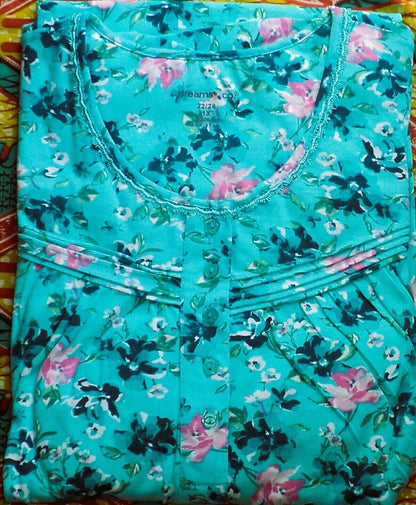 Dreams & Co. Plus Size Petite Caribbean Blue  Long Cotton Knit Nightgown Sz 1X