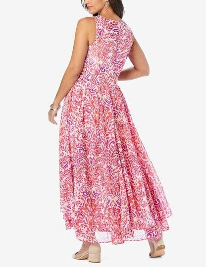 Jessica London Plus Size Black Brushed Floral Flyaway Maxi Dress Size 34W