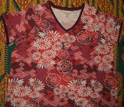 Dreams & Co. Plus Size Pomegranate Floral Long T-Shirt Lounger Size 1X(22/24)