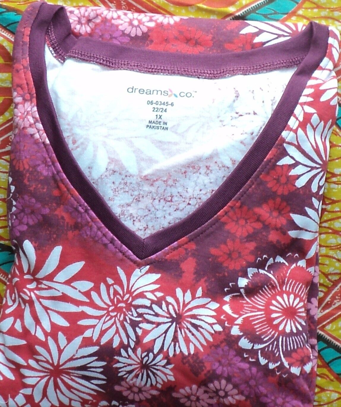 Dreams & Co. Plus Size Pomegranate Floral Long T-Shirt Lounger Size 1X(22/24)