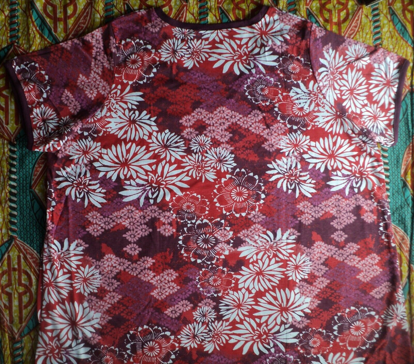 Dreams & Co. Plus Size Pomegranate Floral Long T-Shirt Lounger Size 1X(22/24)