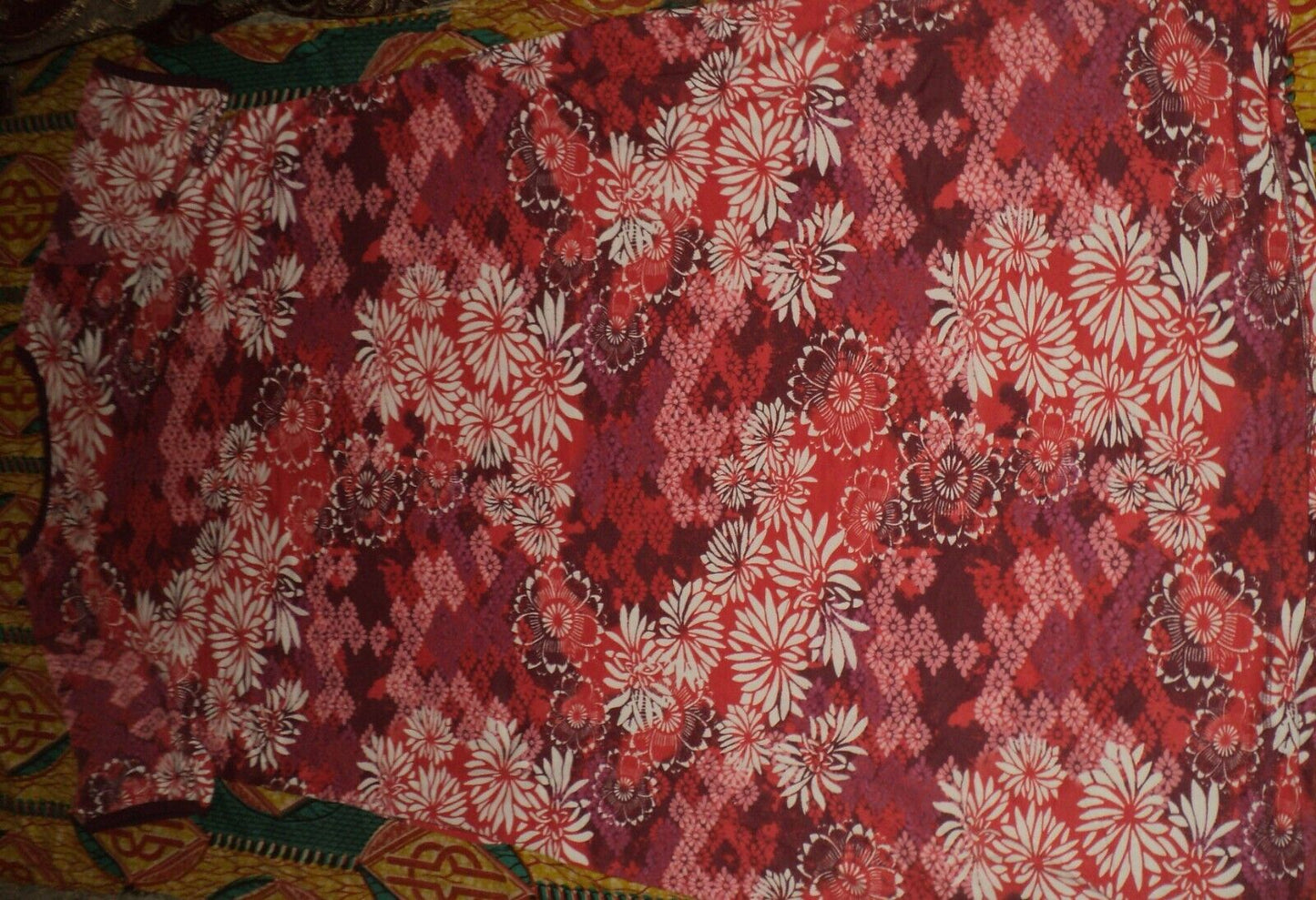 Dreams & Co. Plus Size Pomegranate Floral Long T-Shirt Lounger Size 1X(22/24)