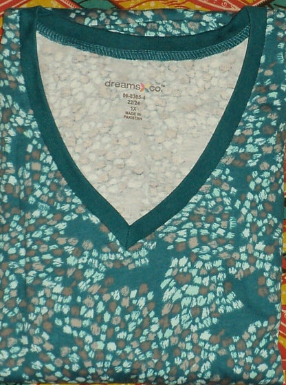 Dreams & Co. Plus Size Deep Lagoon Animal Long T-Shirt Lounger Size 4X(34/36)
