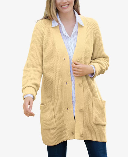 Woman Within Plus Size Banana  Long Sleeves Shaker Knit Cardigan Size 4X(34/36)