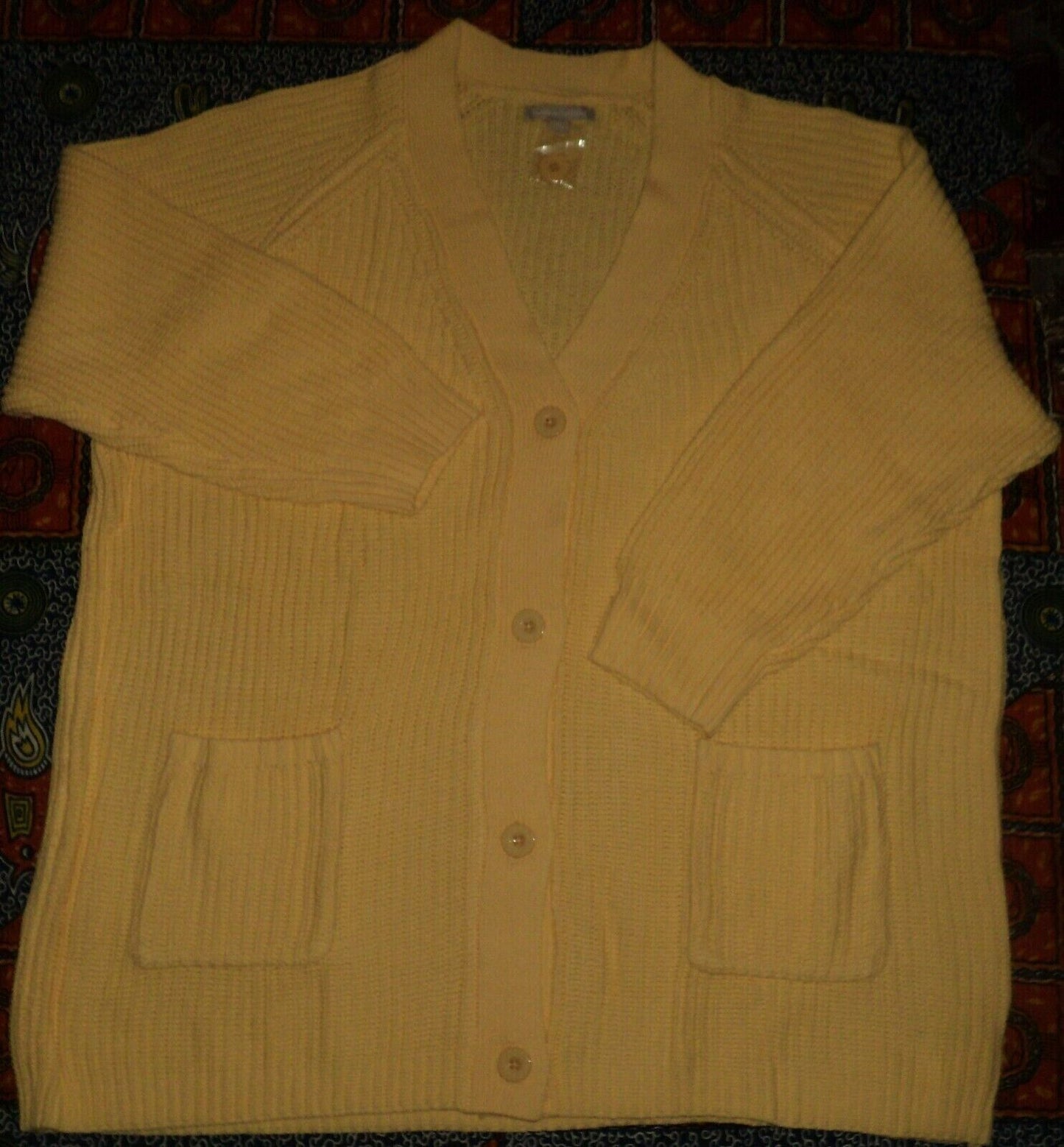 Woman Within Plus Size Banana  Long Sleeves Shaker Knit Cardigan Size 4X(34/36)
