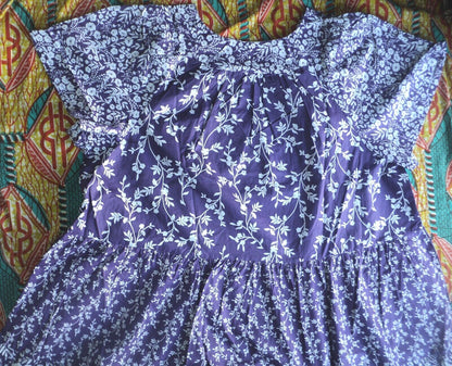 Only Necessities Plus Size Plum Burst Flutter Sleeve Tiered Long Lounger Size 1X