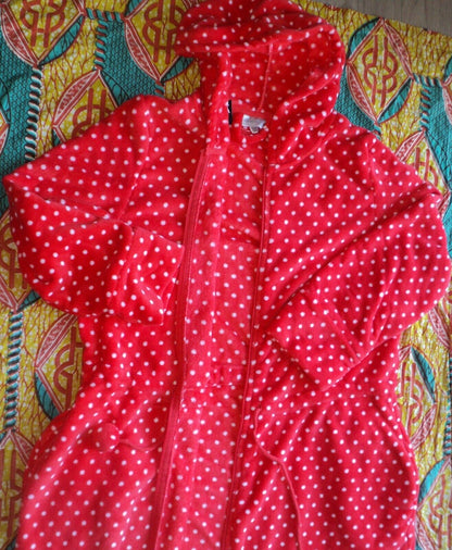 Avenue Plus Size Red Spot Plush Hooded Zip Robe Size 30/32