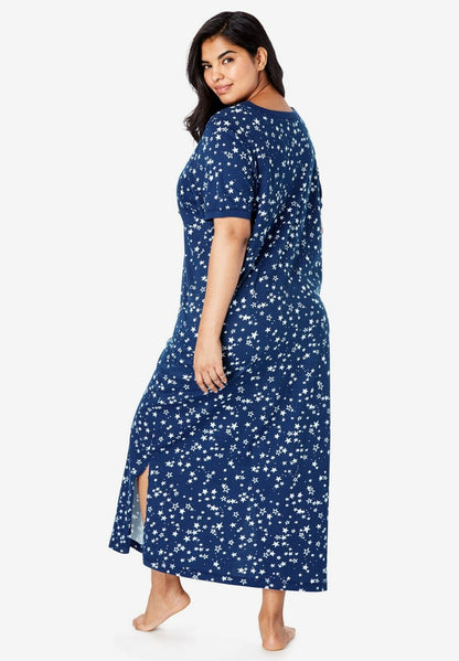 Dreams & Co. Plus Size Evening Blue Stars Long Henley Sleepshirt Size 3X(30/32)