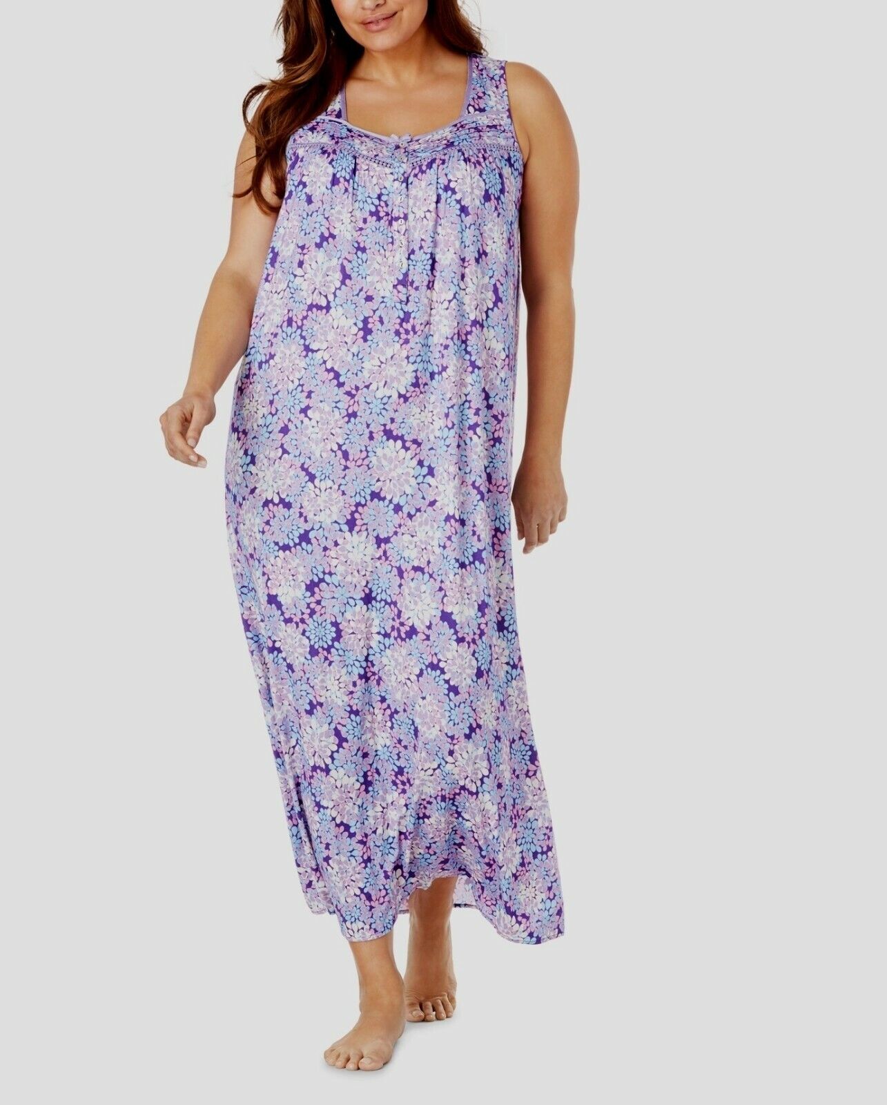 Dreams & Co. Plus Size Plum Burst Petals Sleeveless Long Knit Lounger Size 3X