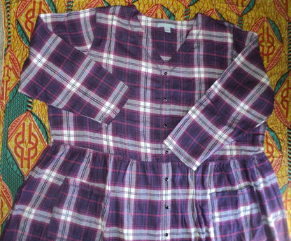 Only Necessities Plus Size Rich Violet Plaid Flannel Snap-Front Lounger Size 2X