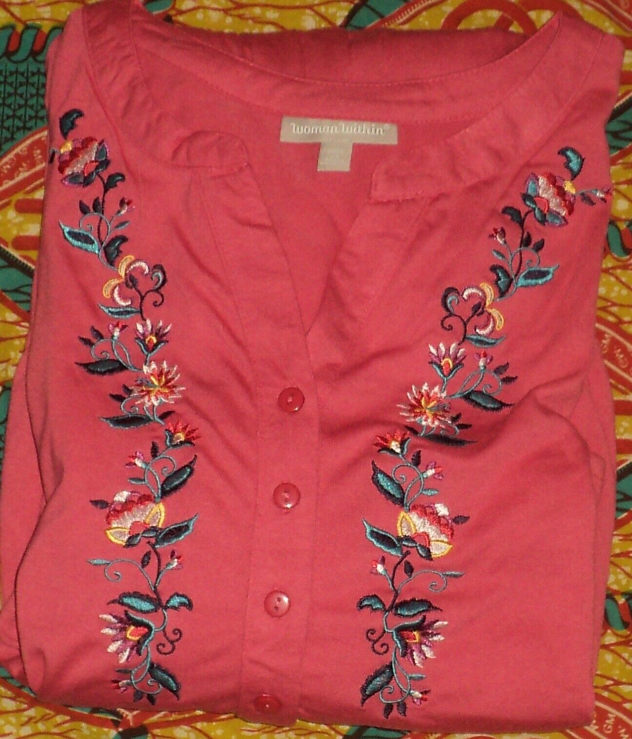 Woman Within Plus Size Rose Pink Embroidered Front Tiered Henley Dress Size 1X