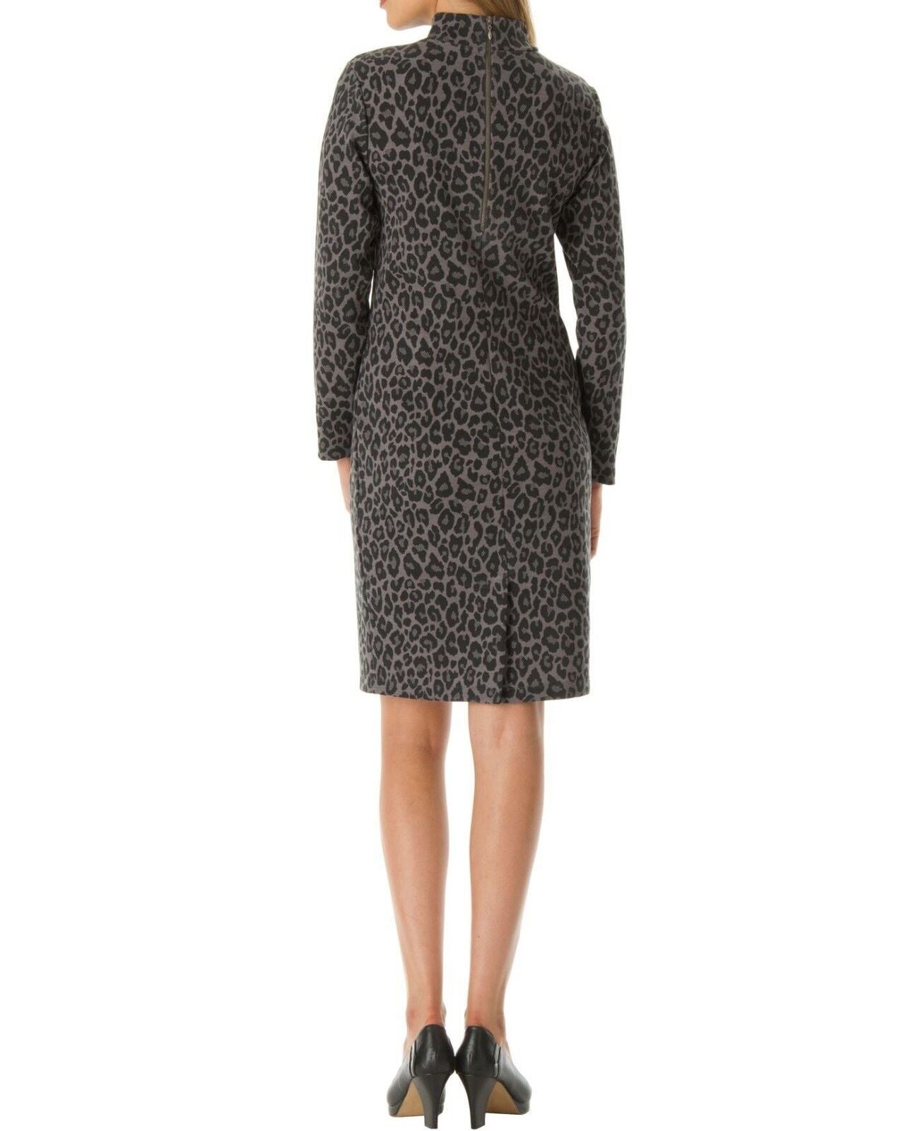 Jessica London Plus size Grey Long Sleeves Mockneck Animal Print Dress Size 24