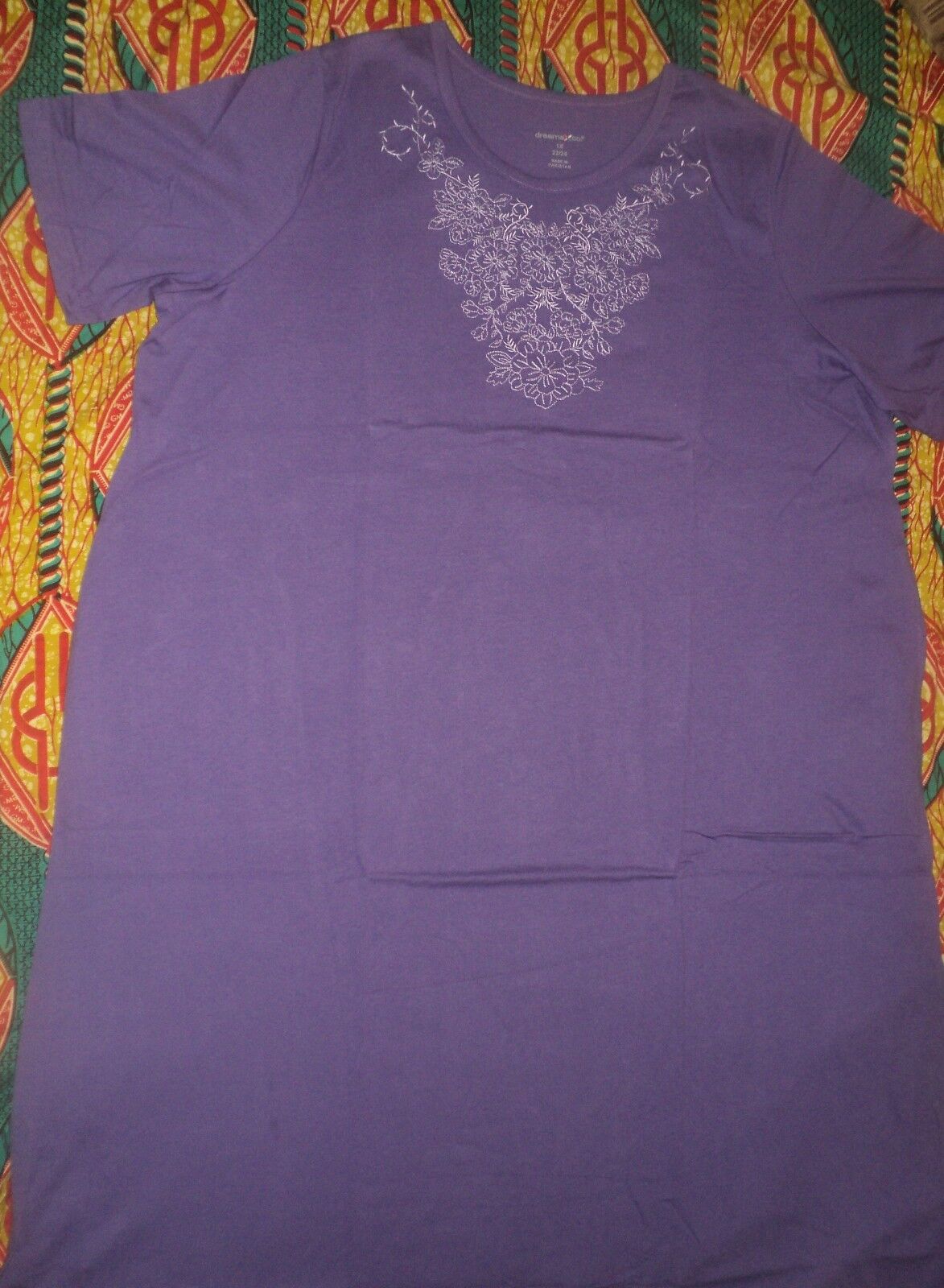 Dreams & Co. Plus Size Petal Purple Embroidered Short Sleeves Lounger Size 2X